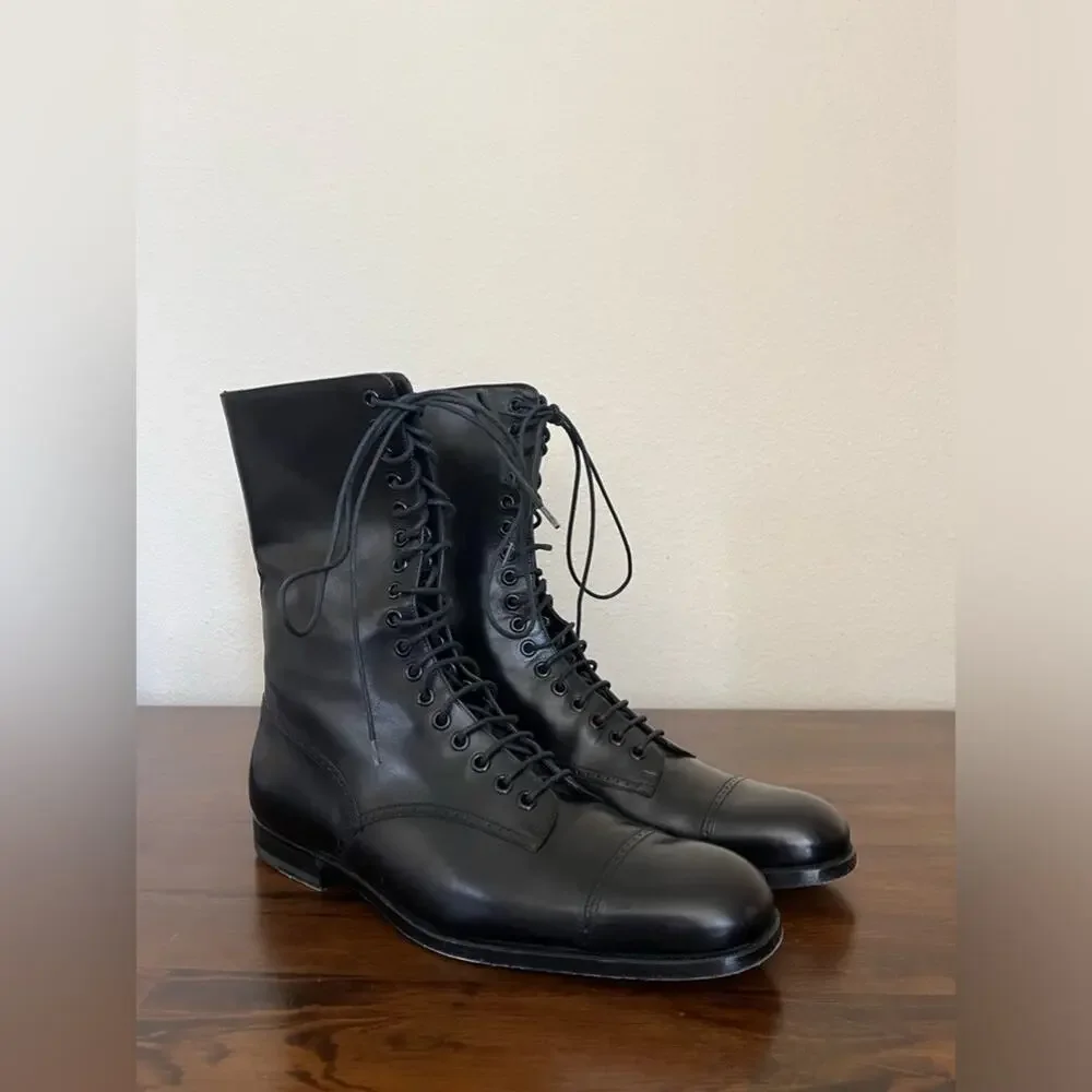 Gucci Black Leather Lace-Up Combat Boots